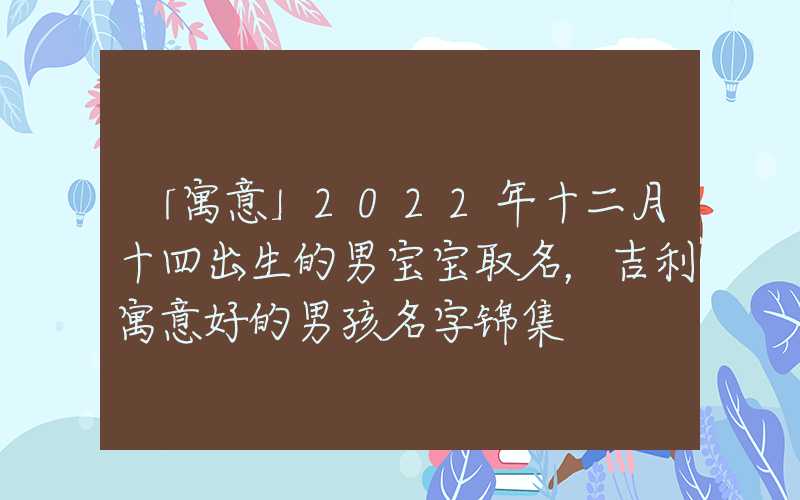「寓意」2022年十二月十四出生的男宝宝取名，吉利寓意好的男孩名字锦集