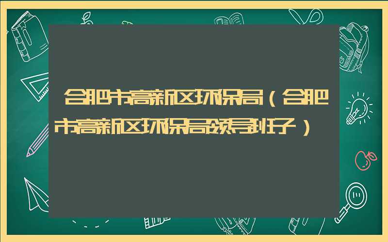 合肥市高新区环保局(合肥市高新区环保局领导班子)
