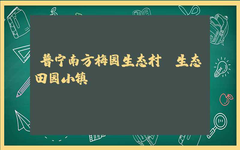 普宁南方梅园生态村：生态田园小镇