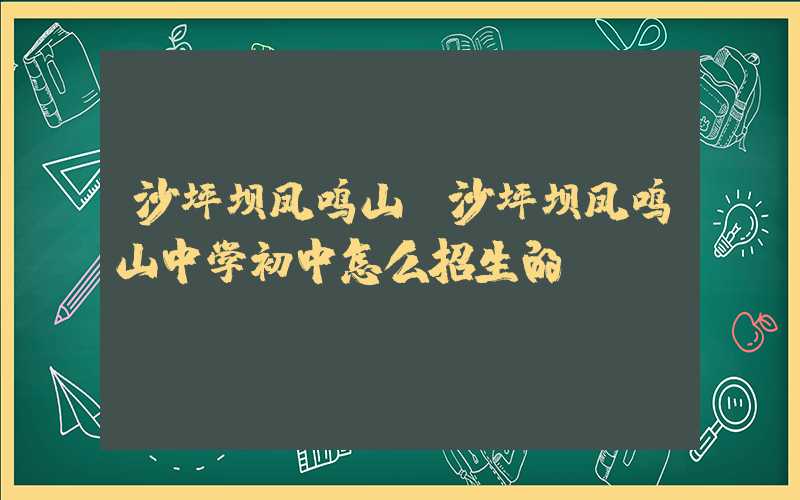 沙坪坝凤鸣山(沙坪坝凤鸣山中学初中怎么招生的)