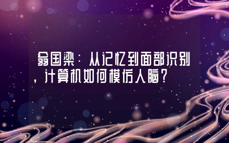 翁国梁：从记忆到面部识别，计算机如何模仿人脑？