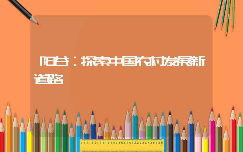 阳谷:探索中国农村发展新道路